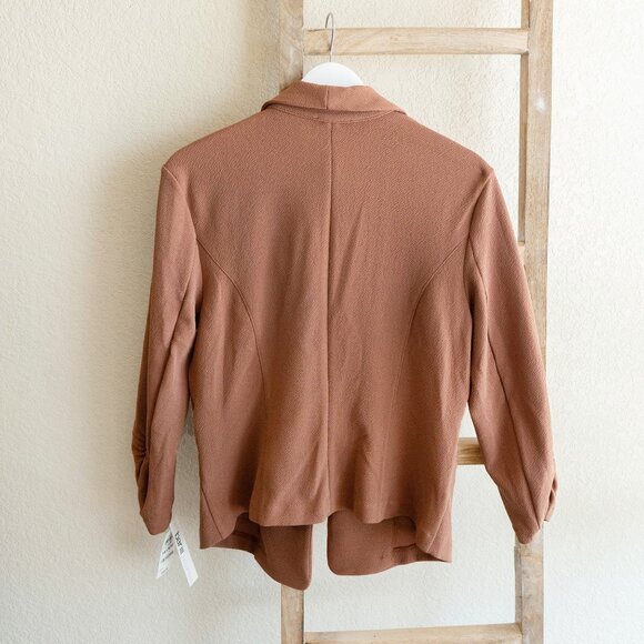 NWT Bar III Size Medium Brown Saira Open Front Jacket with Ruched Sleeves - Picture 5 of 6